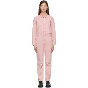 6397 Pink Denim Faded Jumpsuit