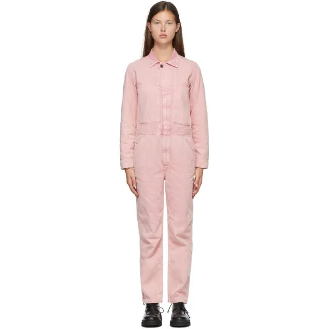 6397 Pink Denim Faded Jumpsuit