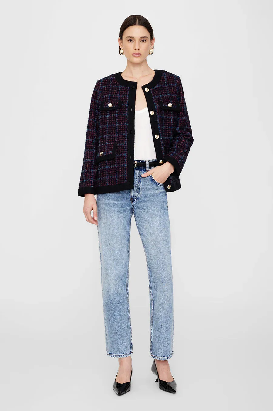 Anine Bing Lydia Jacket in Blue and Red Tweed
