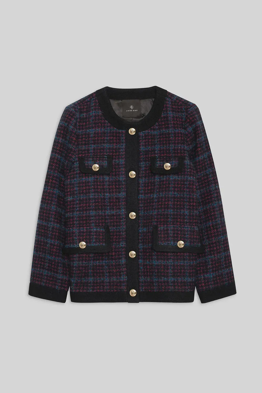 Anine Bing Lydia Jacket in Blue and Red Tweed