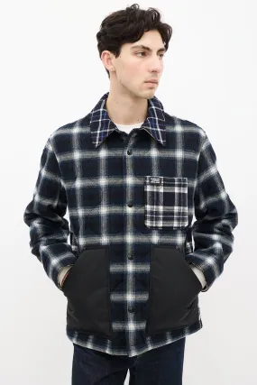 Blue & White Wool Quilted Plaid  Jacket