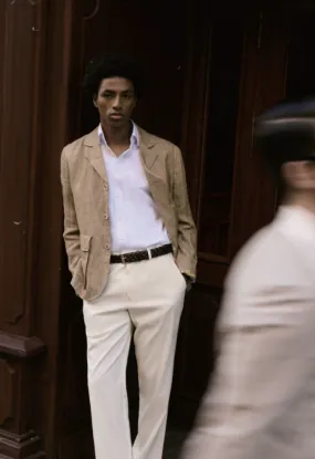 Italian Olive Linen Single Breasted Three Button Style Plus White Wool Trousers