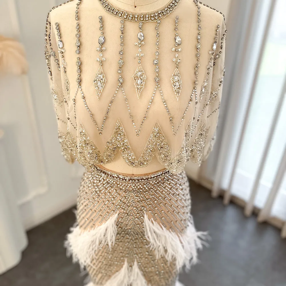 Luxury White Feathers Two Pieces Evening Dress SS363