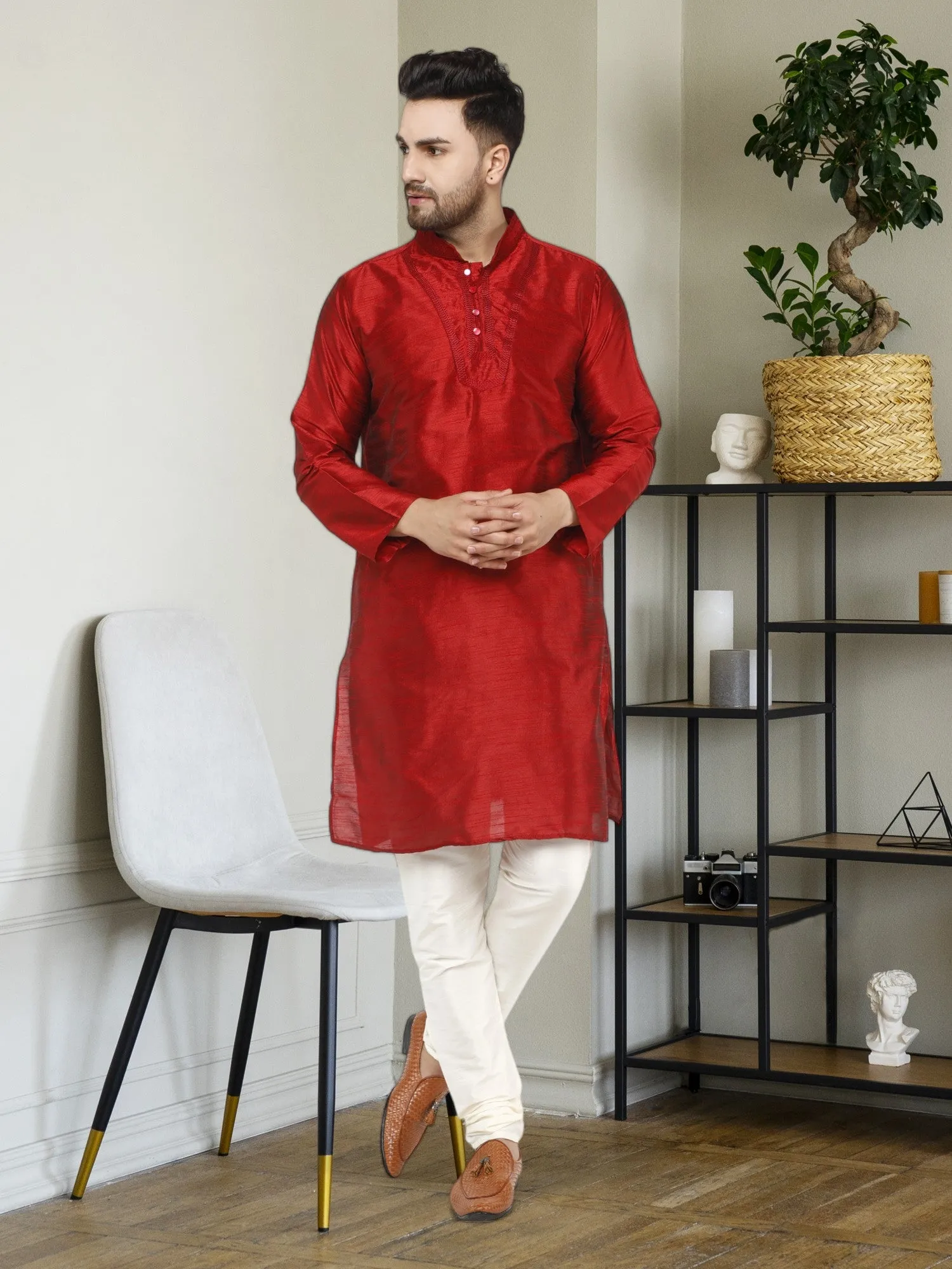 Men's Tunic Kurta Pyjama Traditional Wedding Party Ethnic Dress Set