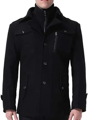 Mens Wool Coats Winter Tweed Trench Coat Casual Peacoats Regular Fit Outerwear Jacket   133328