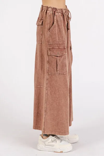Mineral Wash French Terry Cargo Wide Leg Pants – Relaxed Fit with Utility Pockets