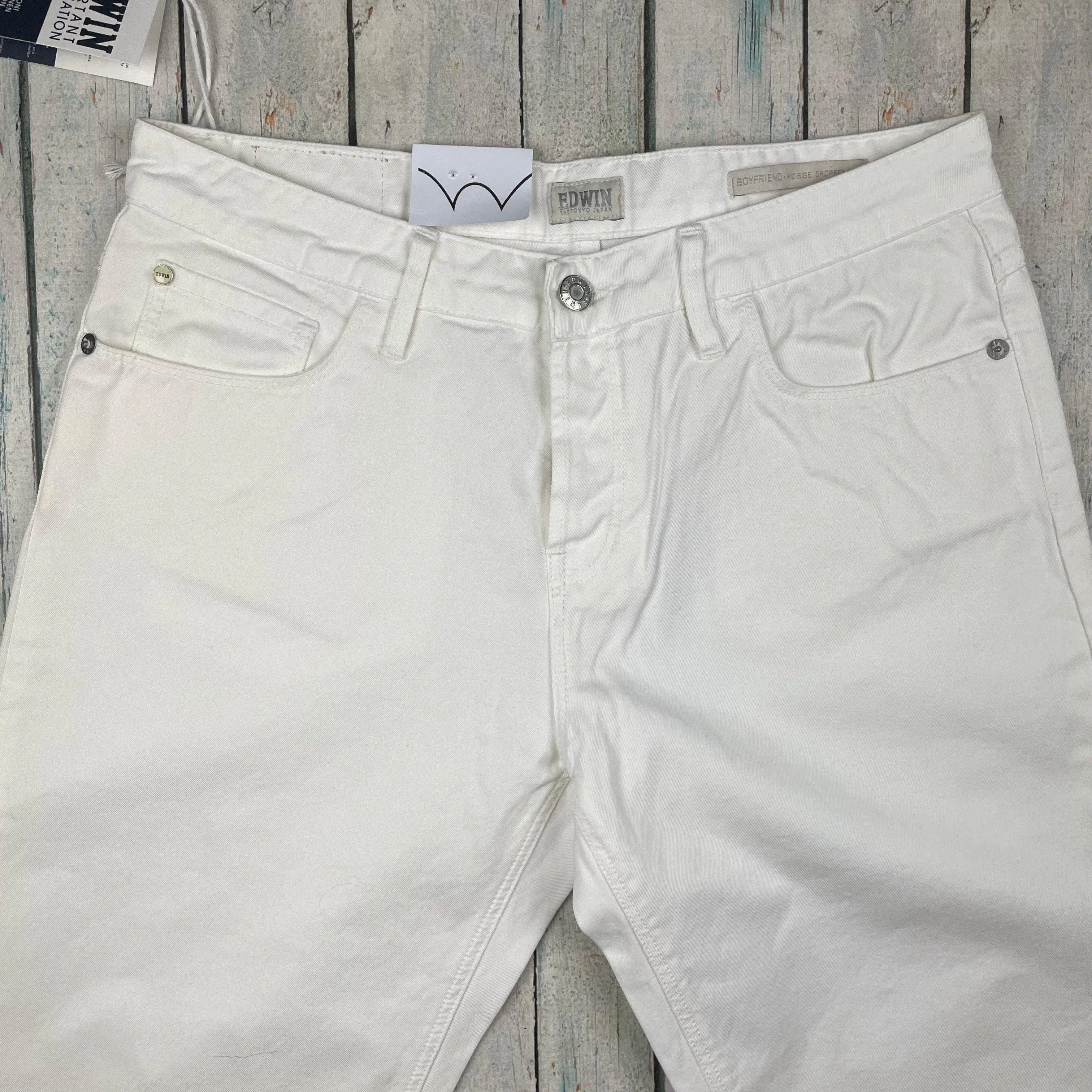 NWT- Edwin  'Boyfriend Pant' Mid Rise White Jeans -Size 28