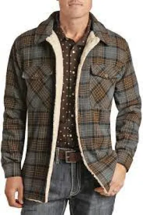 POWDER RIVER MENS BROWN AND BLUE PLAID SHIRT JACKET