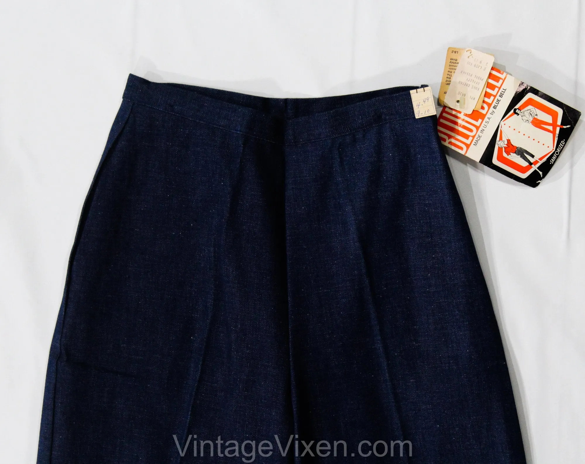 Size 0 Denim Capri Pants - XXS 1950s Classic Pedal Pushers - 50s 60s Dark Blue Indigo Cotton - Pin Up Girl NWT Deadstock - Waist 22.5
